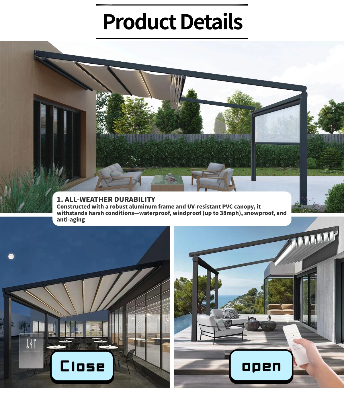 Retractable PVC Pergola